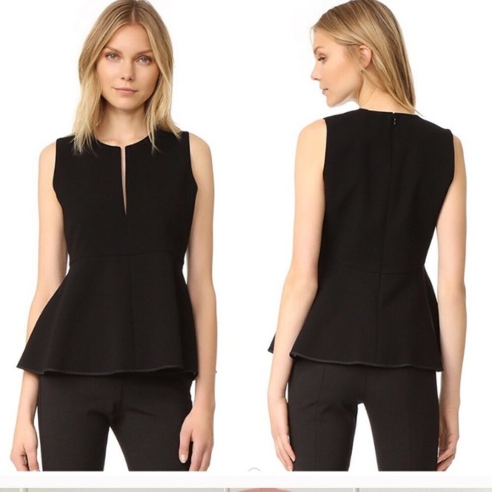 Theory Black & Ivory Sleeveless Small Peplum Double Bonded Crepe Top